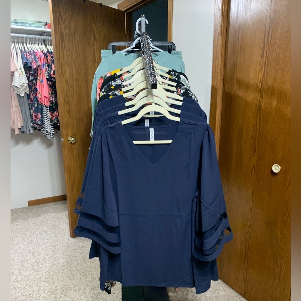 Alfani Navy Blue Sheer Sleeve Blouse